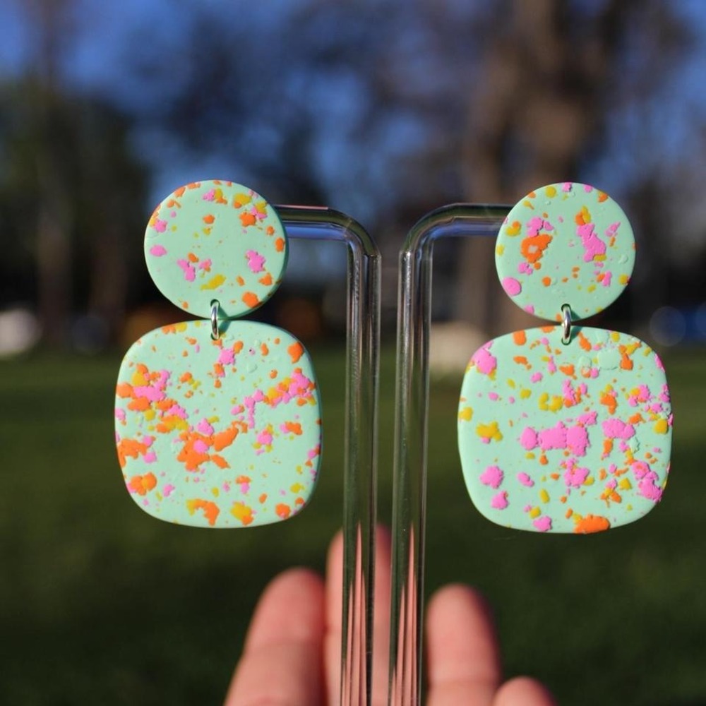Handmade polymer clay earrings with hypoallergenic stainless steel studs‎